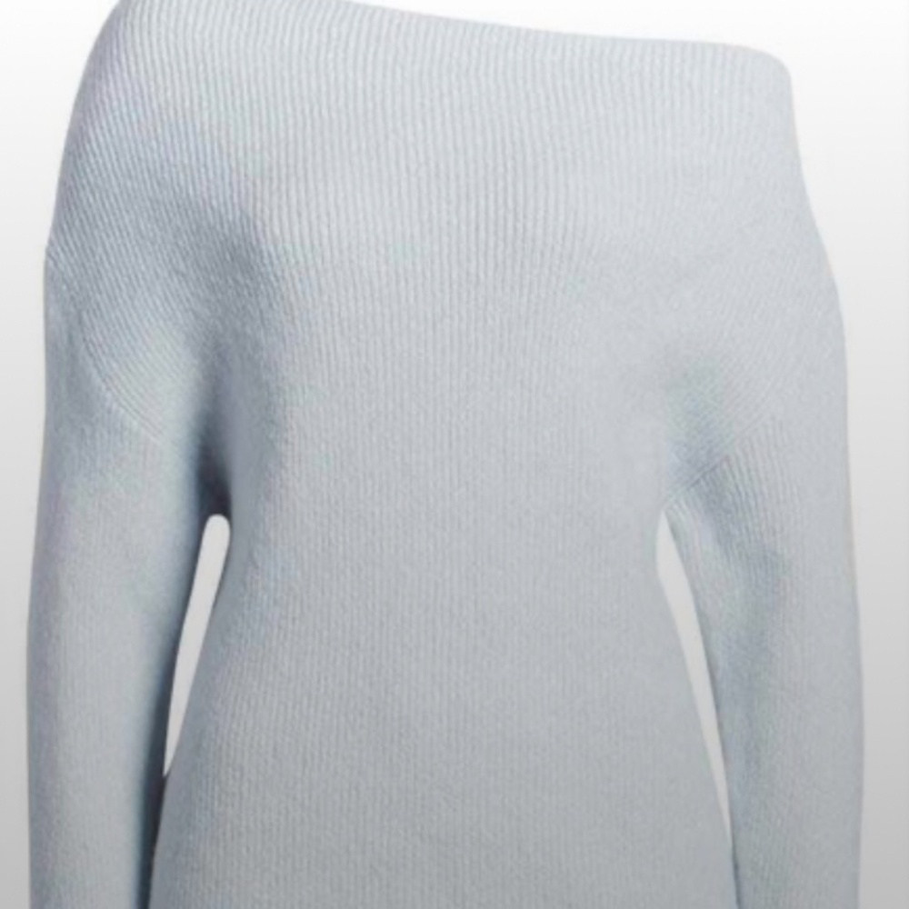 Treasure & Bond Light Blue Drift Asymmetrical Off Shoulder Ribbed Cotton… - Picture 2 of 14